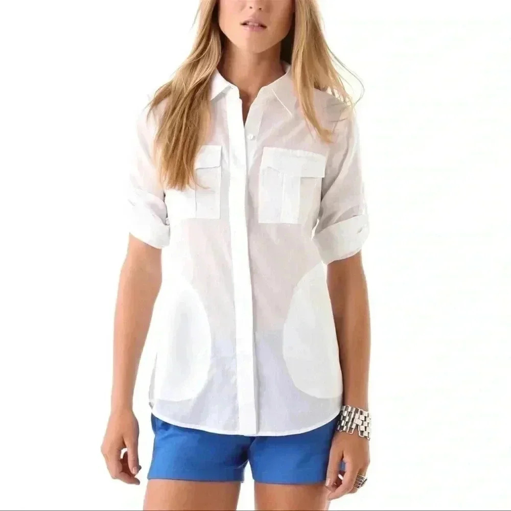 Theory Marandel White Lawn Shirt Long Button Down size p